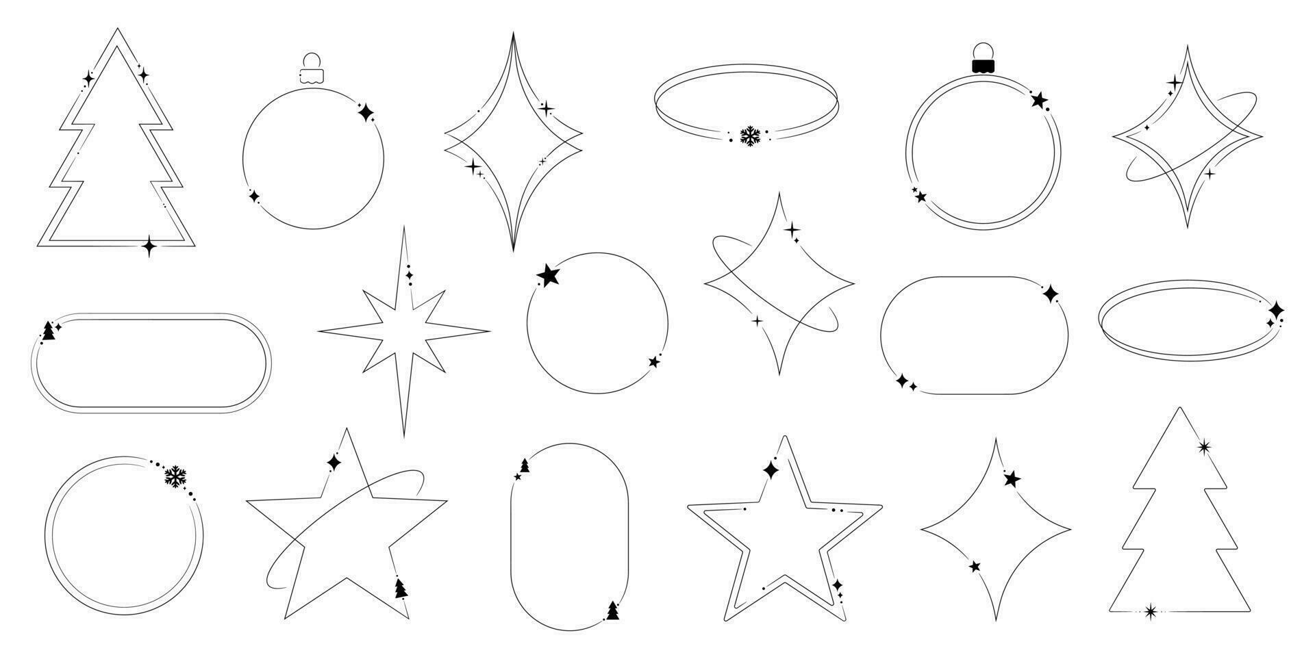 moderno minimalista estético Navidad línea elementos, de moda marco diseño para el invierno Días festivos con estrellas y copos de nieve, acortar Arte conjunto vector