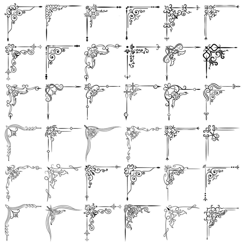Vector illustration of decorative corner frame set. Hand Draw of Corners Different Shapes Flower Decoration Vector Design Doodle Sketch Style for Wedding and Banner.