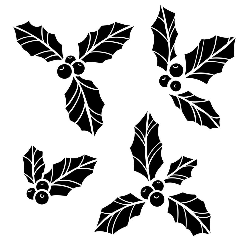 Holly ilex silhouette vector clip art, mistletoe illustration set,winter holiday decoration