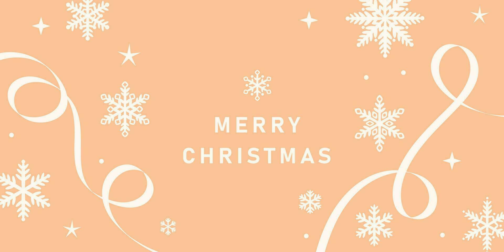 Merry Christmas greeting, peach fuzz holiday background, snowflake festive winter banner design vector