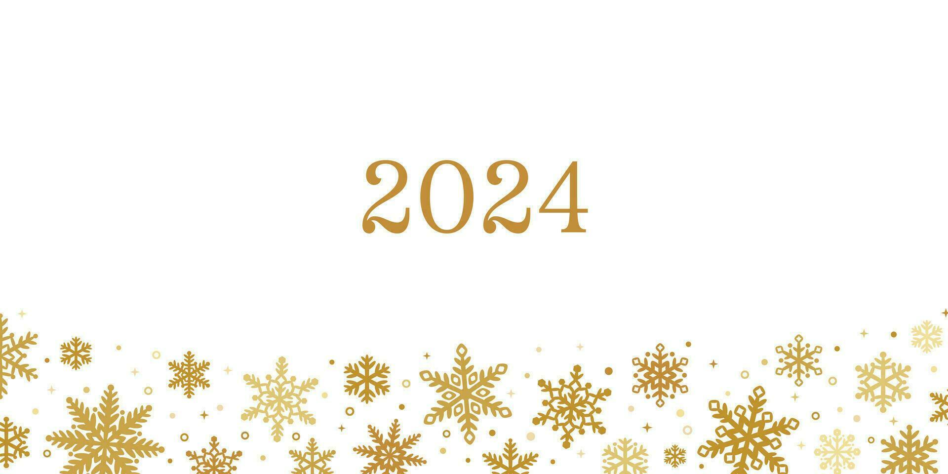 2024 nuevo año blanco y oro fondo, vector frontera con espectáculo copos para el fiesta estación, elegante diseño