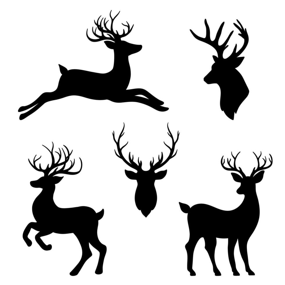 Christmas deer silhouette illustration set, reindeer design element collection vector