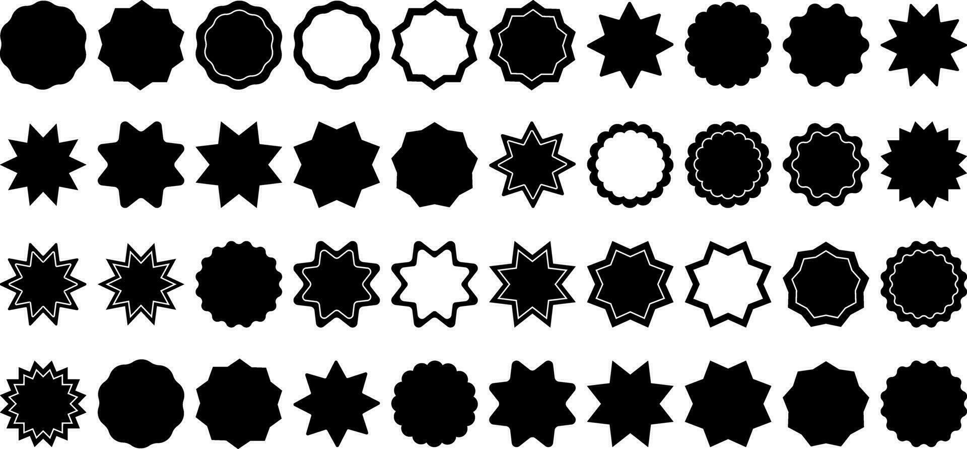 Big sale sticker and frame collection, starburst or sunburst elements, retro quality mark for discount price, shipping label design. vector