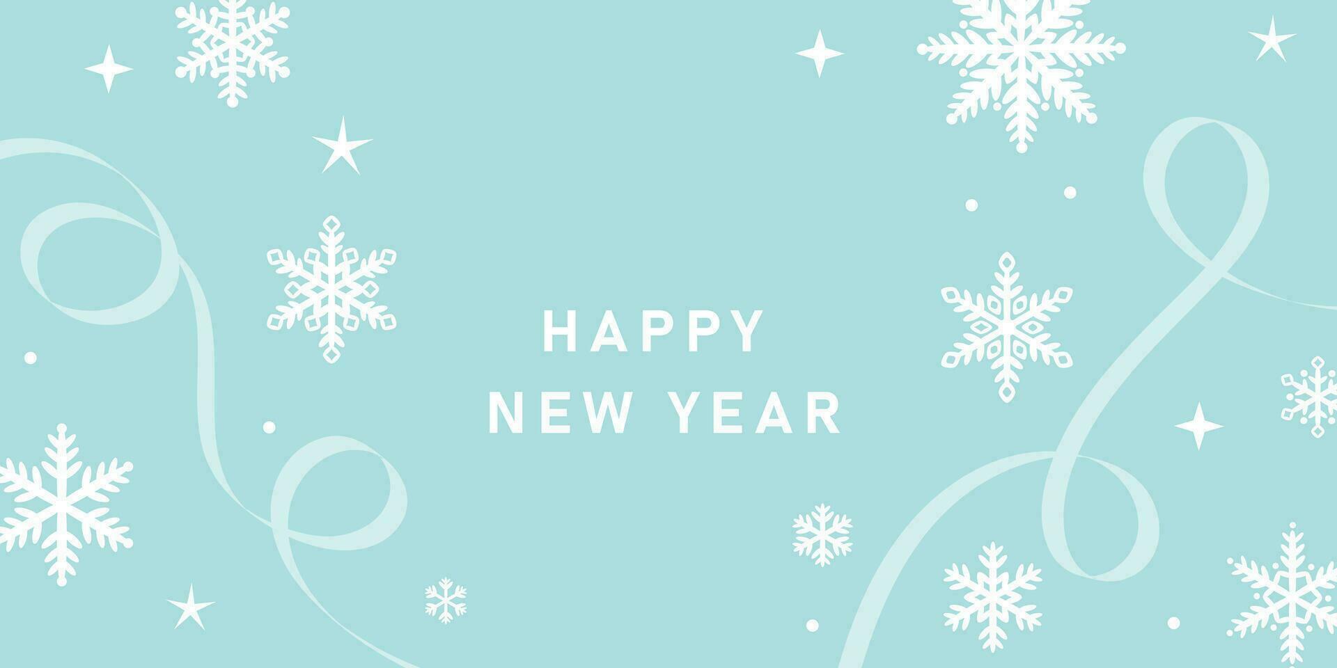 Happy new year greeting card poster with snowflakes, vector cover. Light blue holiday celebration background design