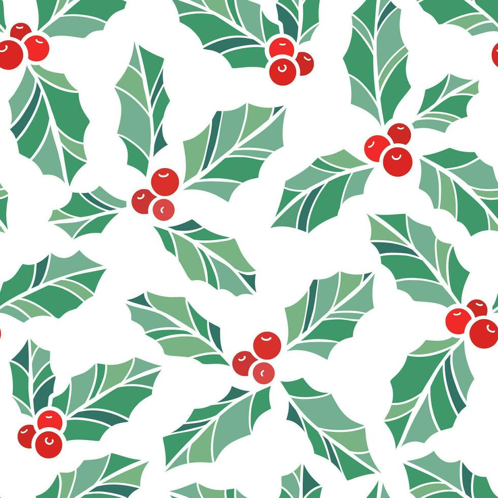Holly ilex vector pattern, mistletoe holiday background, Christmas wallpaper of textile print design
