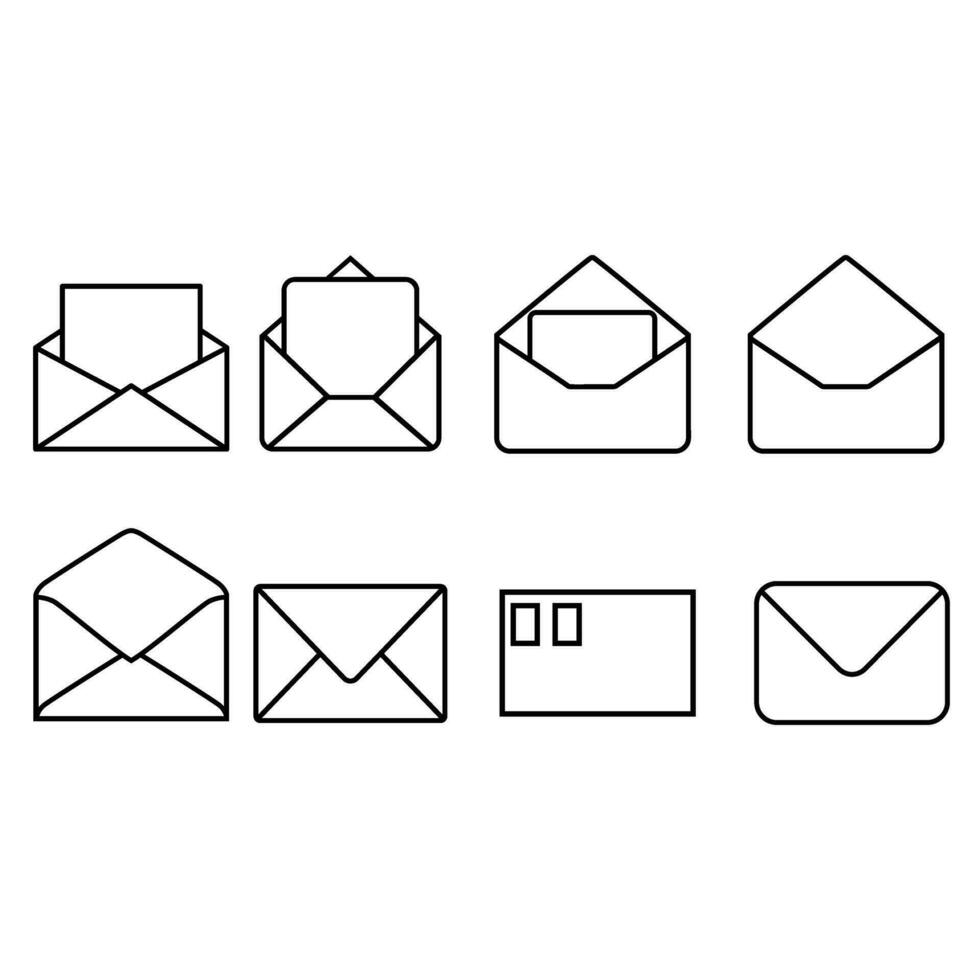 conjunto de vectores de iconos de correo. colección de signos de ilustración de correo electrónico. símbolo de sobre.