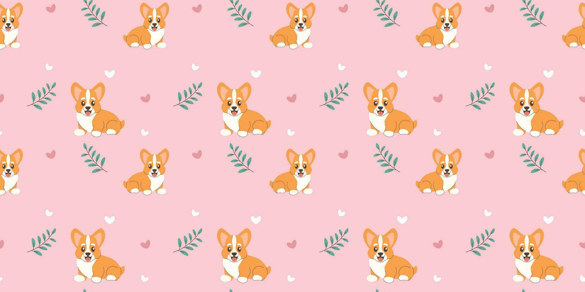 Seamless pattern cute corgi dog on light pink background vector