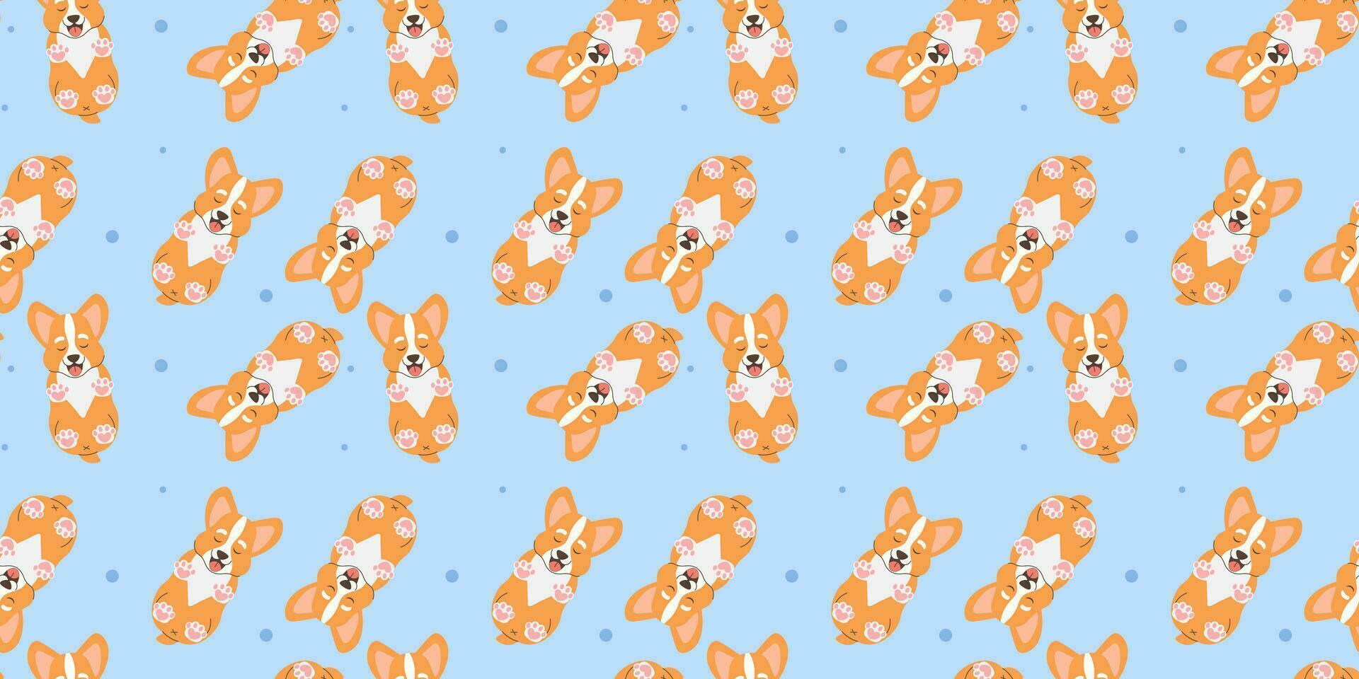 Seamless pattern cute corgi puppy sleeping on light blue background vector