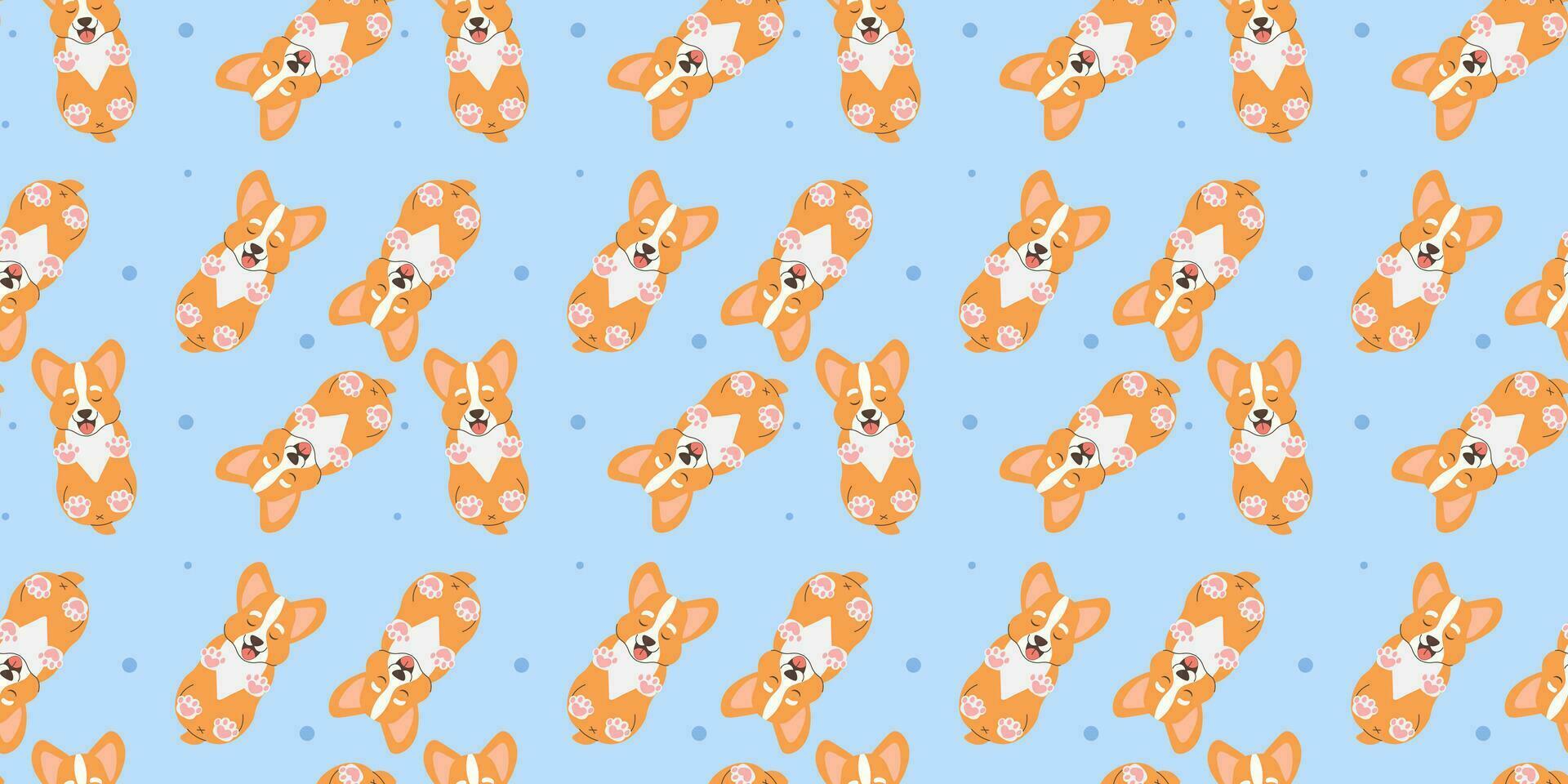 Seamless pattern cute corgi puppy sleeping on light blue background vector