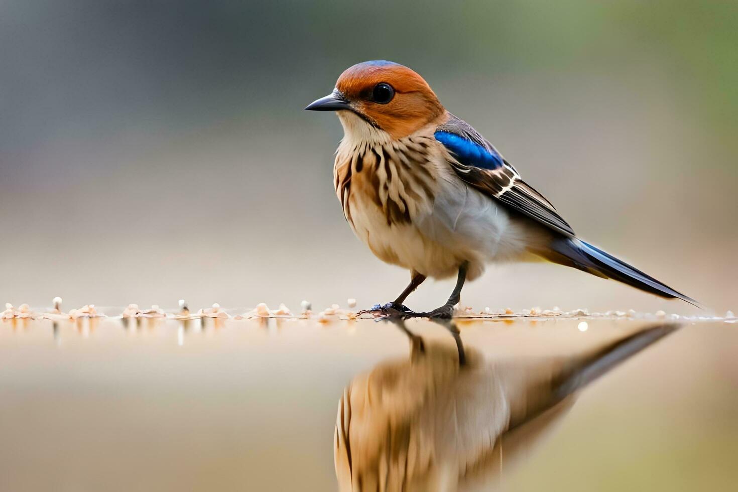 ai generado un pequeño pájaro con un azul y blanco cabeza foto