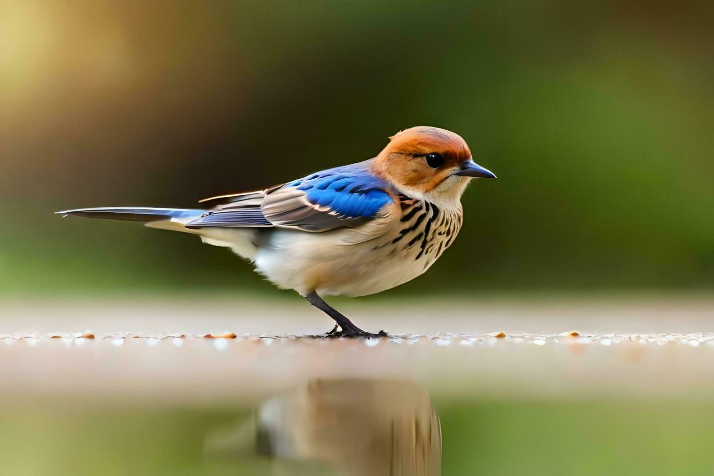 ai generado un pequeño pájaro con un azul y blanco cabeza foto