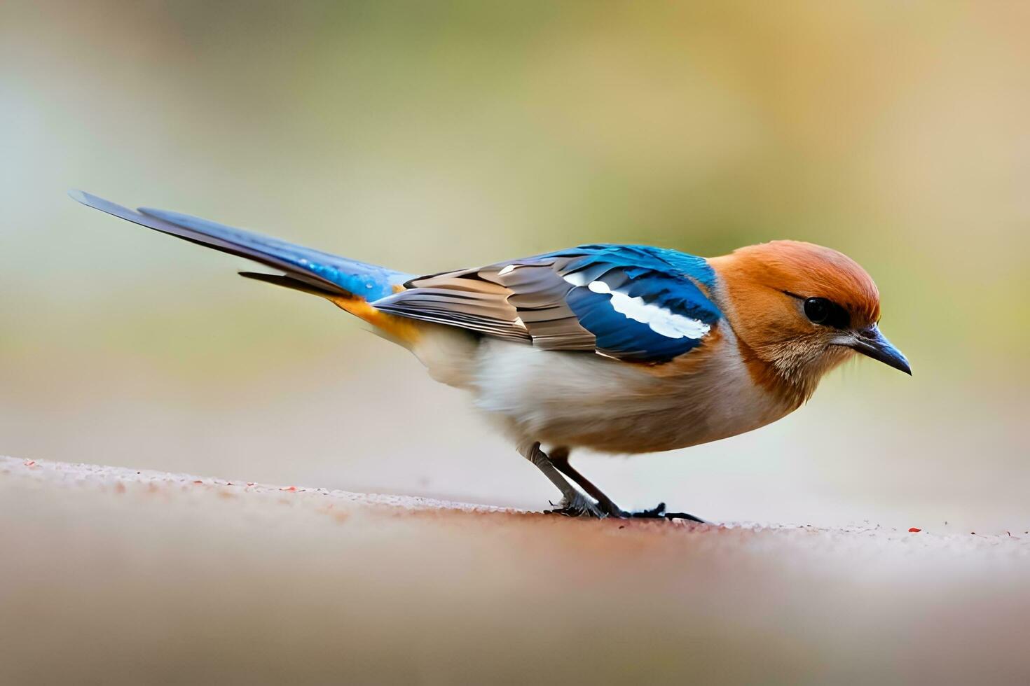 ai generado un pequeño pájaro con un azul y blanco cabeza foto