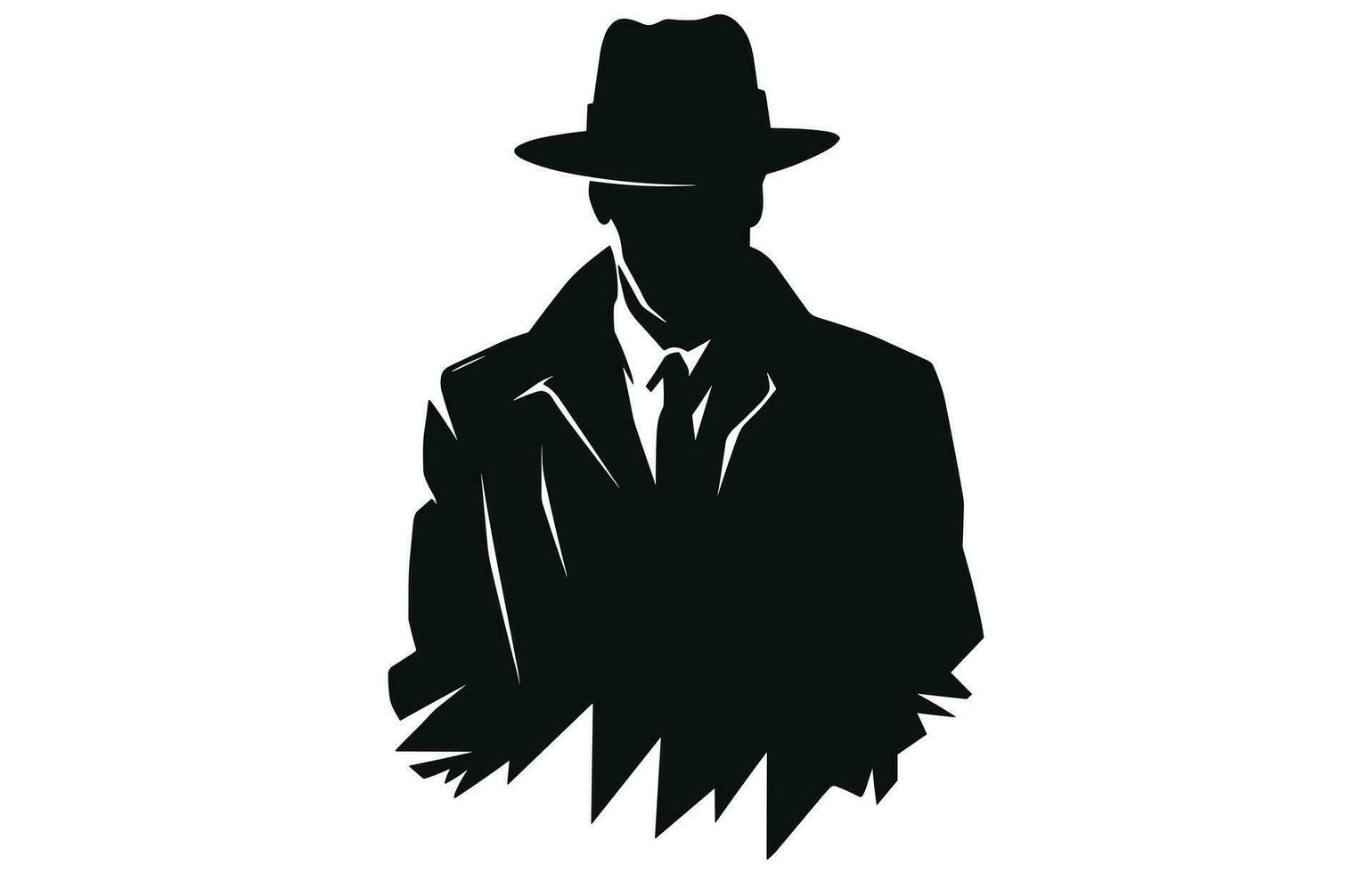 detective logo, silhouette of man wear hat and coat vector