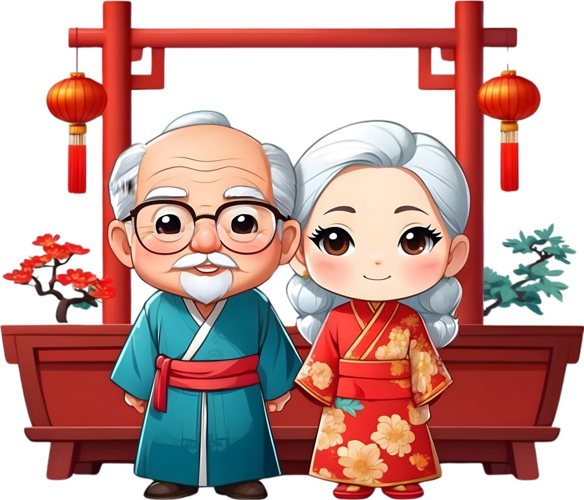 AI generated an old couple with chinese dress png