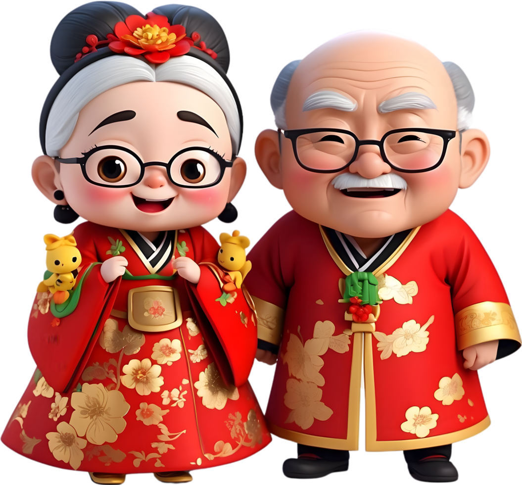 AI generated Cartoon Chinese Grand Parent png