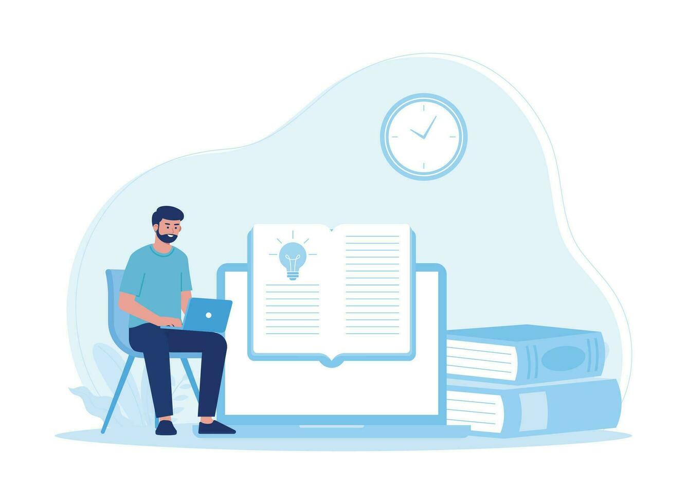 man studying with laptop. Online education and learning concept concept flat illustratiuon vector