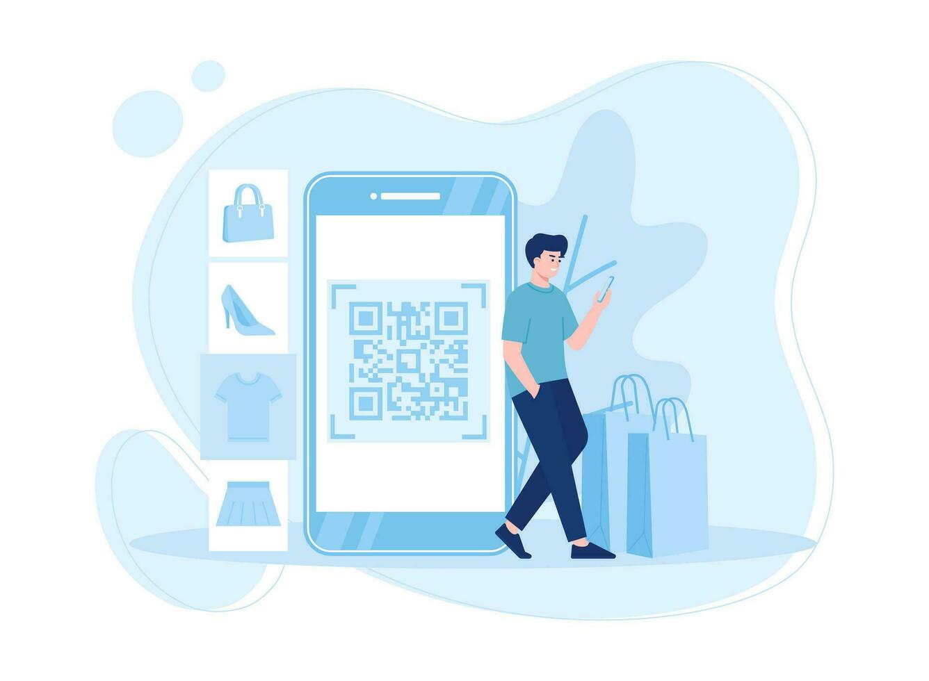 a man shopping online using a mobile phone concept flat illustration vector