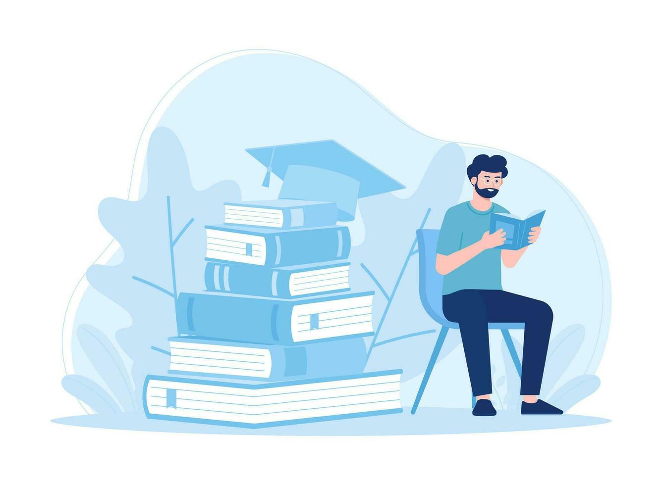 a man reading a book, sitting on a chair  concept flat illustration vector