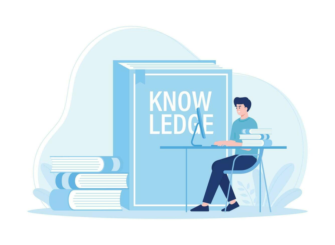 man looking for knowledge on the internet concept flat illustratiuon vector