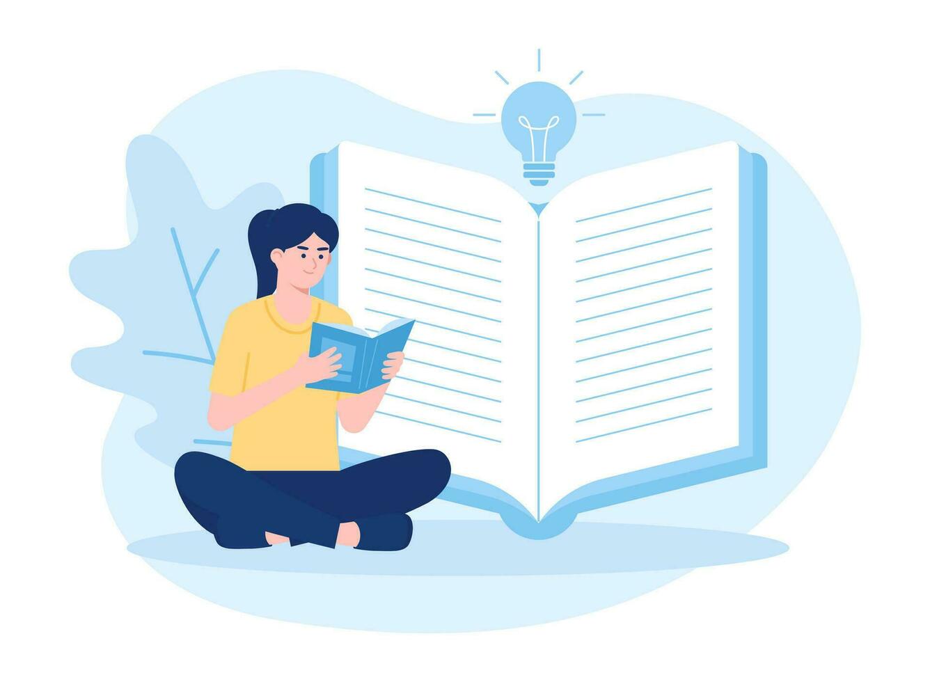 woman reading a book concept flat illustration vector