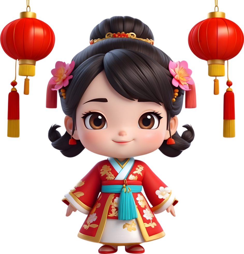 AI generated Cute girl with chinese dress png
