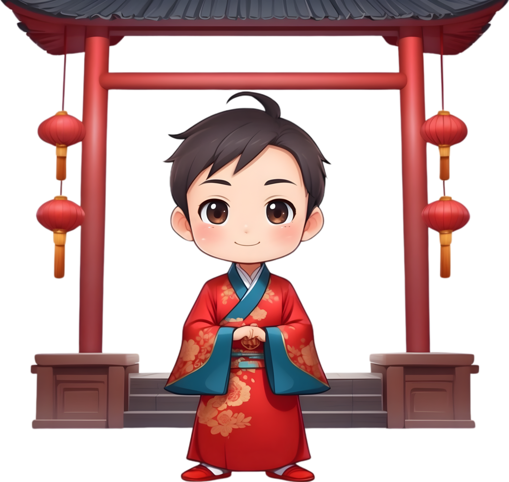 AI generated chinese new year boy cartoon illustration png