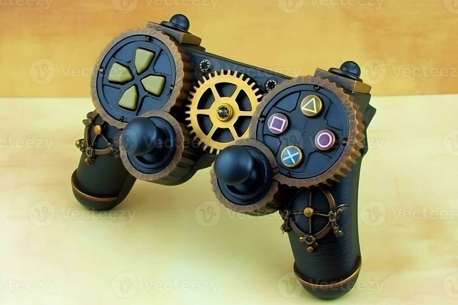 AI generated video game joystick in steampunk style. Neural network AI generated photo