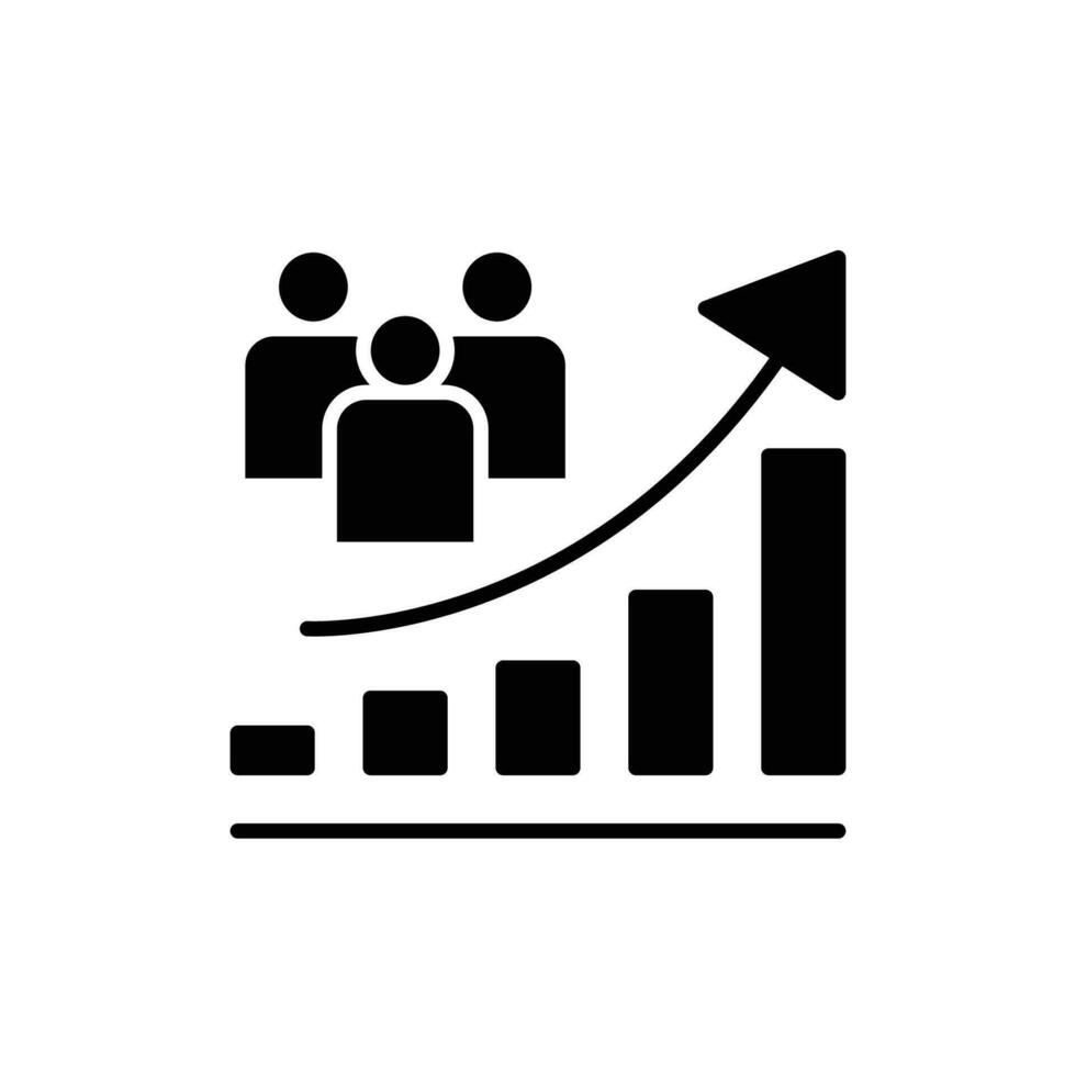 Population growth icon. Simple solid style. Increase social development, economic evolution, global demography graph concept. Black silhouette, glyph symbol. Vector illustration isolated.