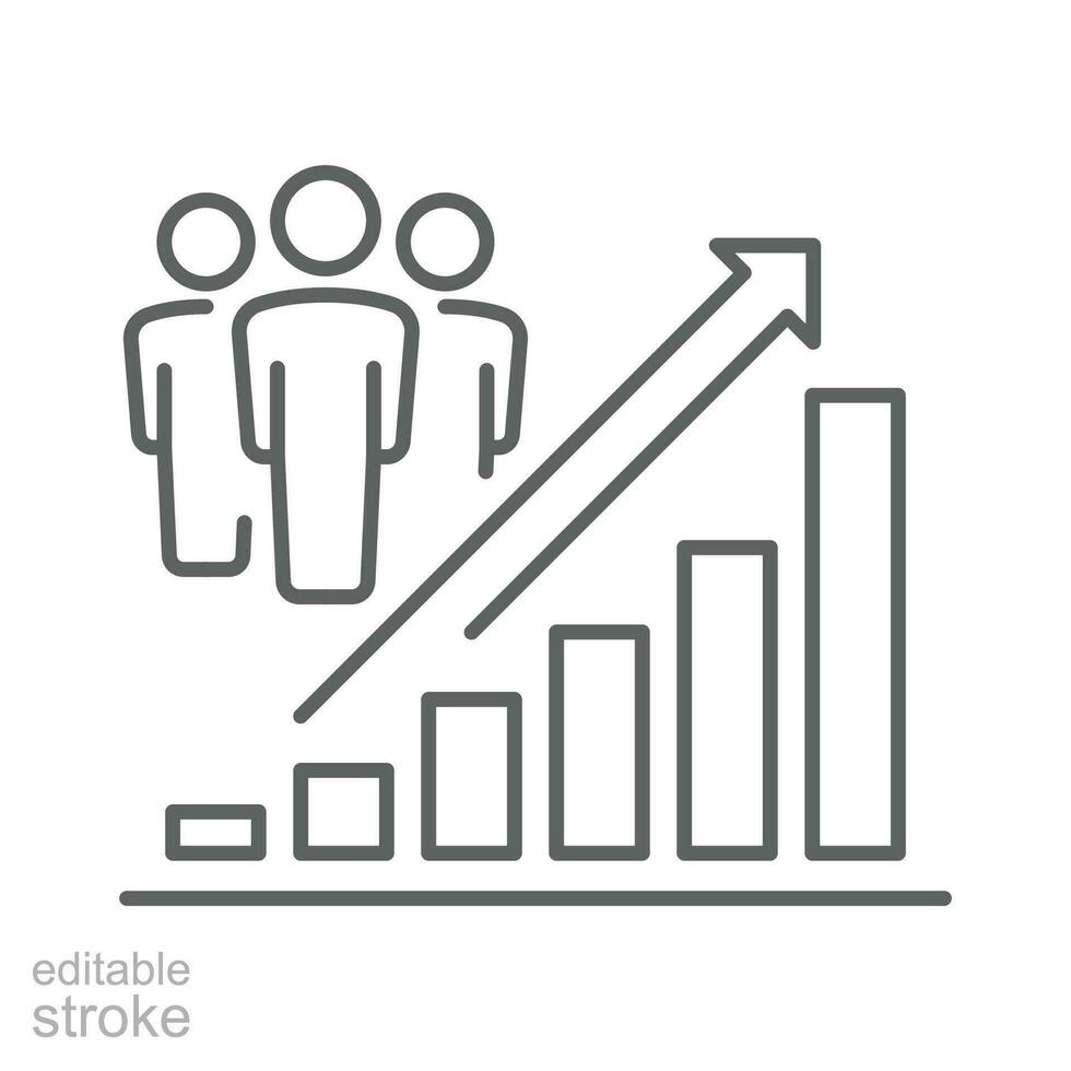 Population growth icon. Simple outline style. Increase social development, economic evolution, global demography graph concept. Thin line symbol. Vector illustration isolated. Editable stroke.