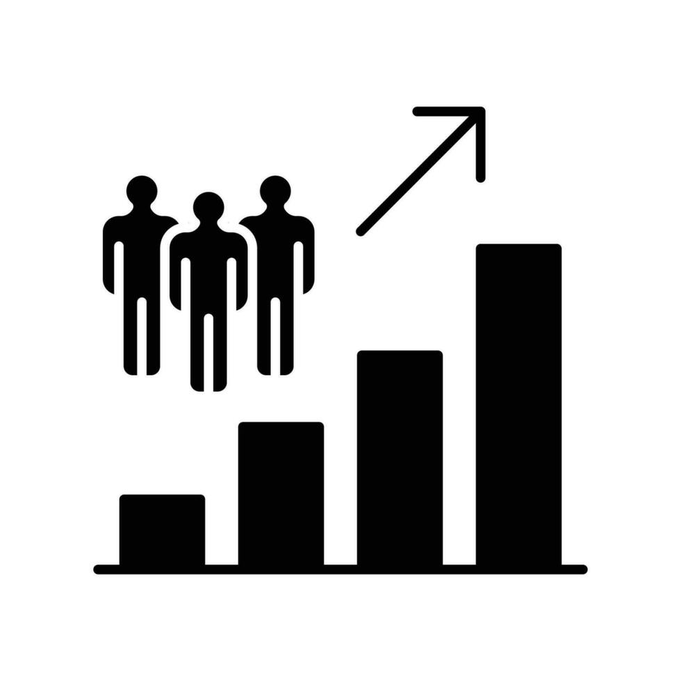 población crecimiento icono. sencillo sólido estilo. incrementar social desarrollo, económico evolución, global demografía grafico concepto. negro silueta, glifo símbolo. vector ilustración aislado.