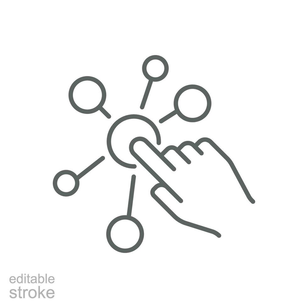 Interaction icon. Simple outline style. Experience, choice, variety functions, multiple digital skills, click finger concept. Thin line symbol. Vector illustration isolated. Editable stroke.