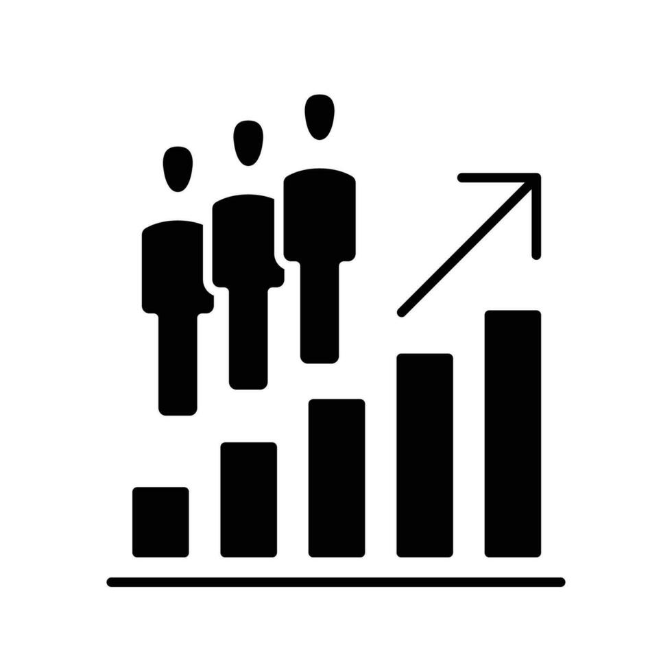 Population growth icon. Simple solid style. Increase social development, economic evolution, global demography graph concept. Black silhouette, glyph symbol. Vector illustration isolated.