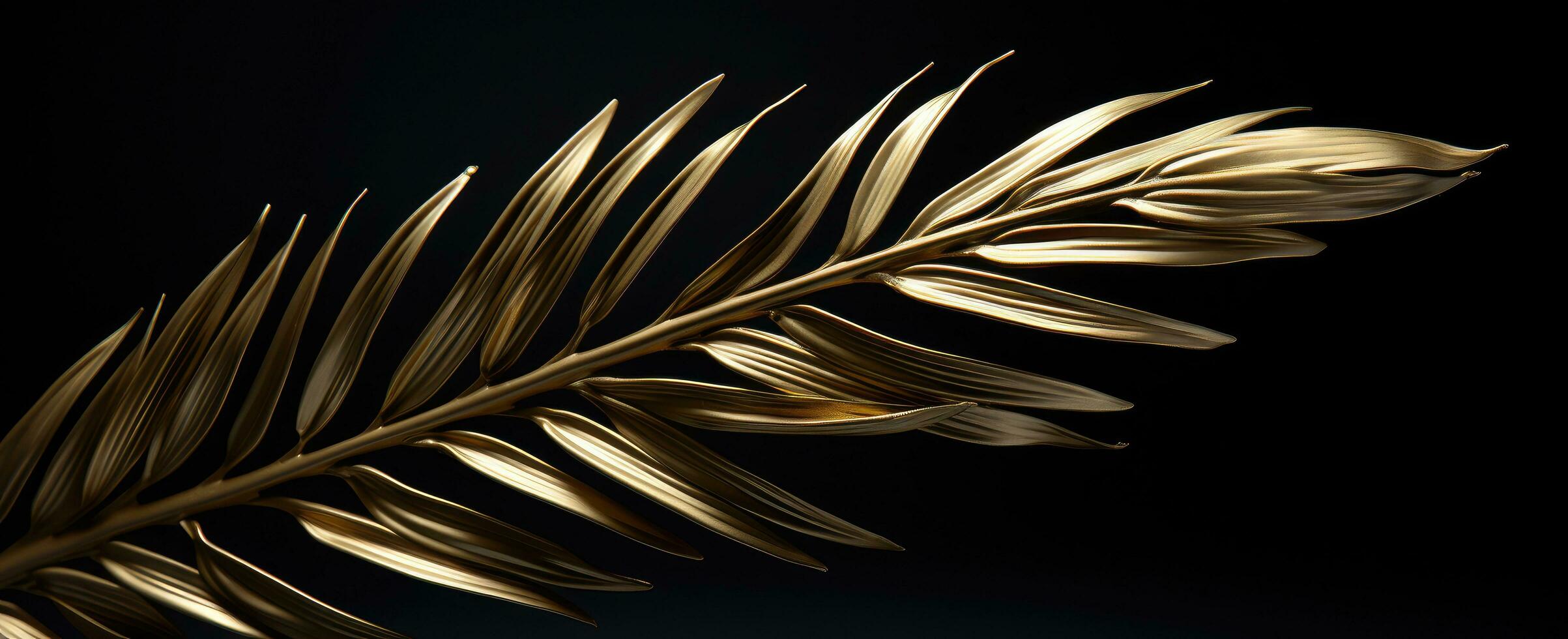 AI generated a gold palm leaf is seen against a black background photo