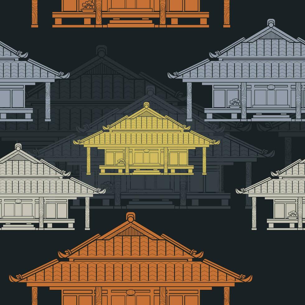 editable plano monocromo estilo frente ver tradicional japonés casa vector ilustración en varios colores con oscuro antecedentes para turismo viaje y cultura o historia educación