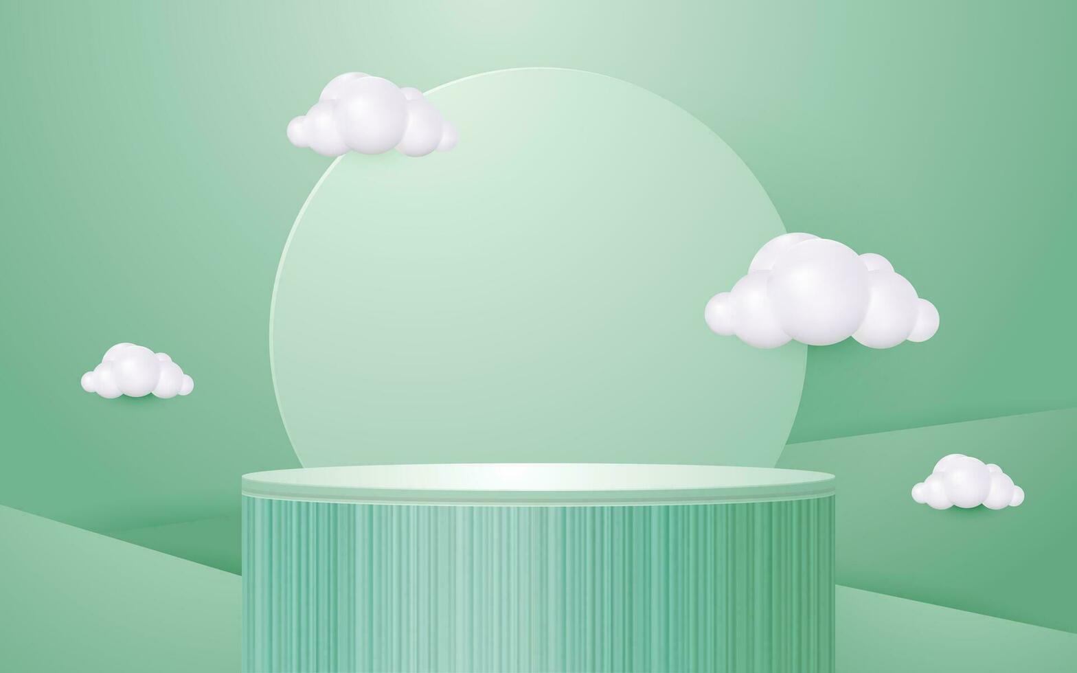 producto escena redondo podio con geometría plataforma y nube pastel verde antecedentes para cosmético producto presentación Bosquejo espectáculo vector