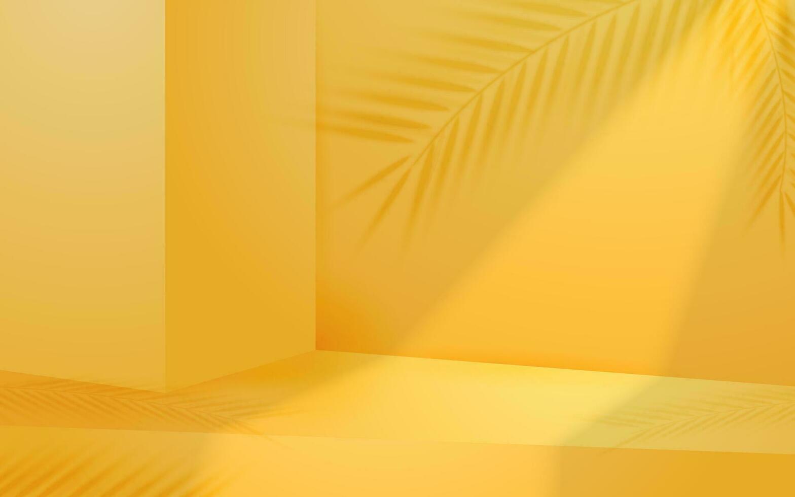 Product scene with leaf shadow pastel yellow background for cosmetic product presentation mockup show vector