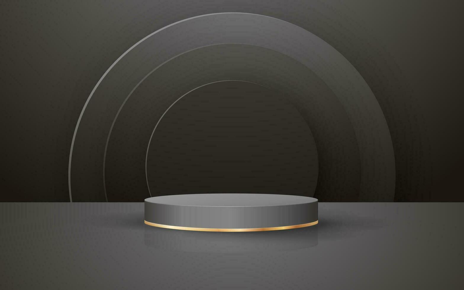 Round podium product scene and golden ring on dark black round background for cosmetic product presentation mockup show vector