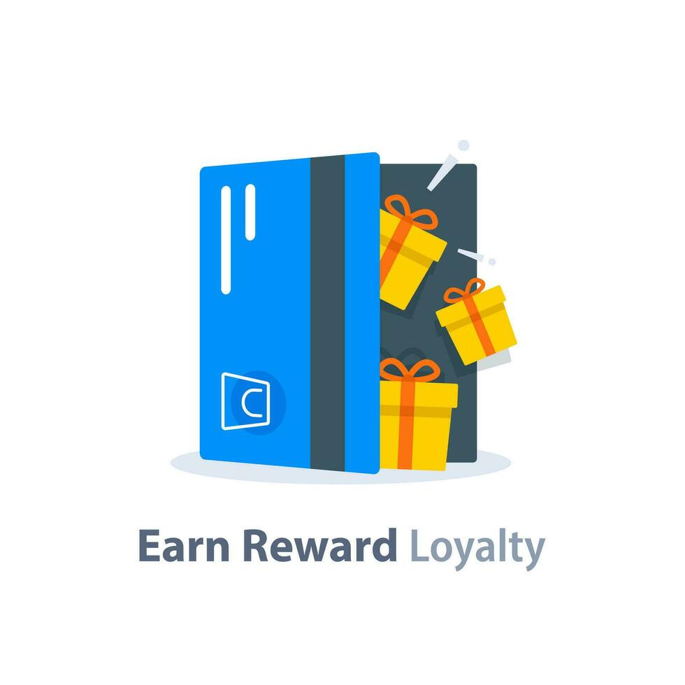 Earn Reward,loyalty program,earn points,collect bonus,redeem special prize, wonder box vector