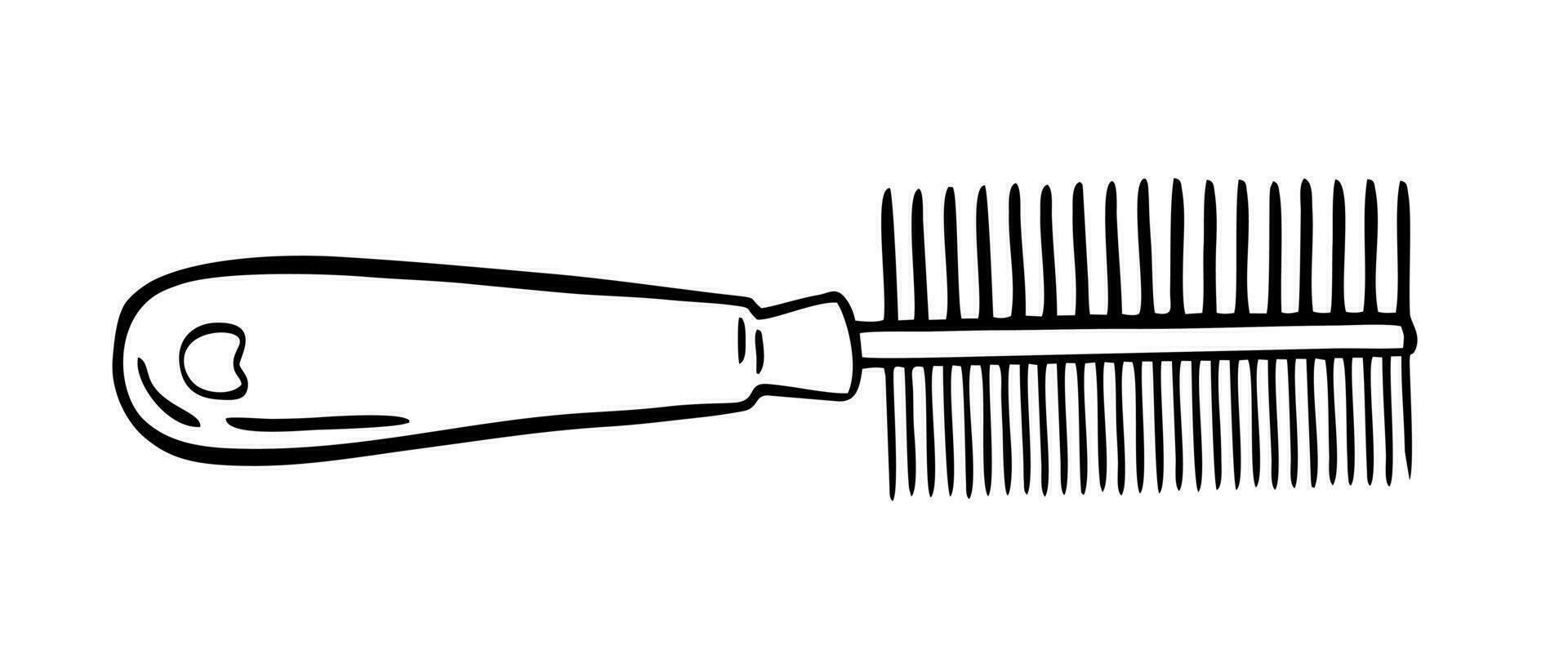 A comb for pets. Pet grooming. Doodle style hand drawn. Vector illustration.