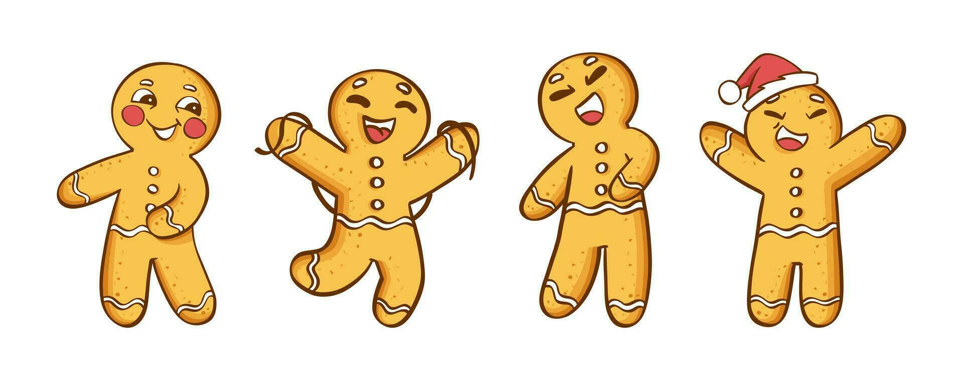 Gingerbread man cookies Christmas set. Vector illustration on a white background