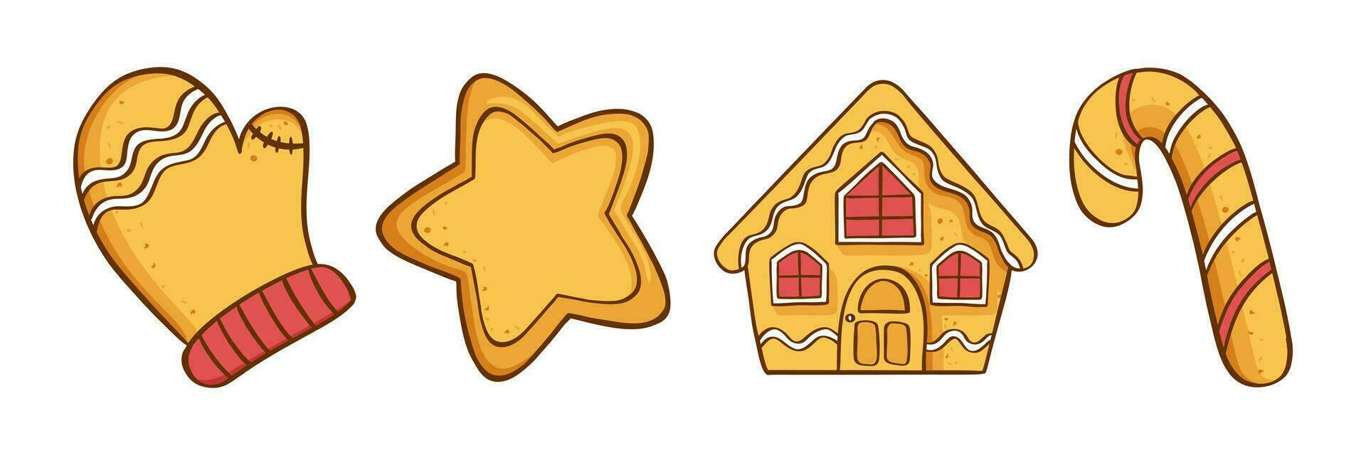 pan de jengibre galletas Navidad colocar. vector ilustración en un blanco antecedentes