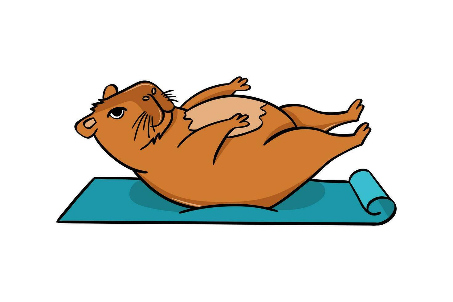 A cute capybara does yoga on a mat. Vector illustration flat style