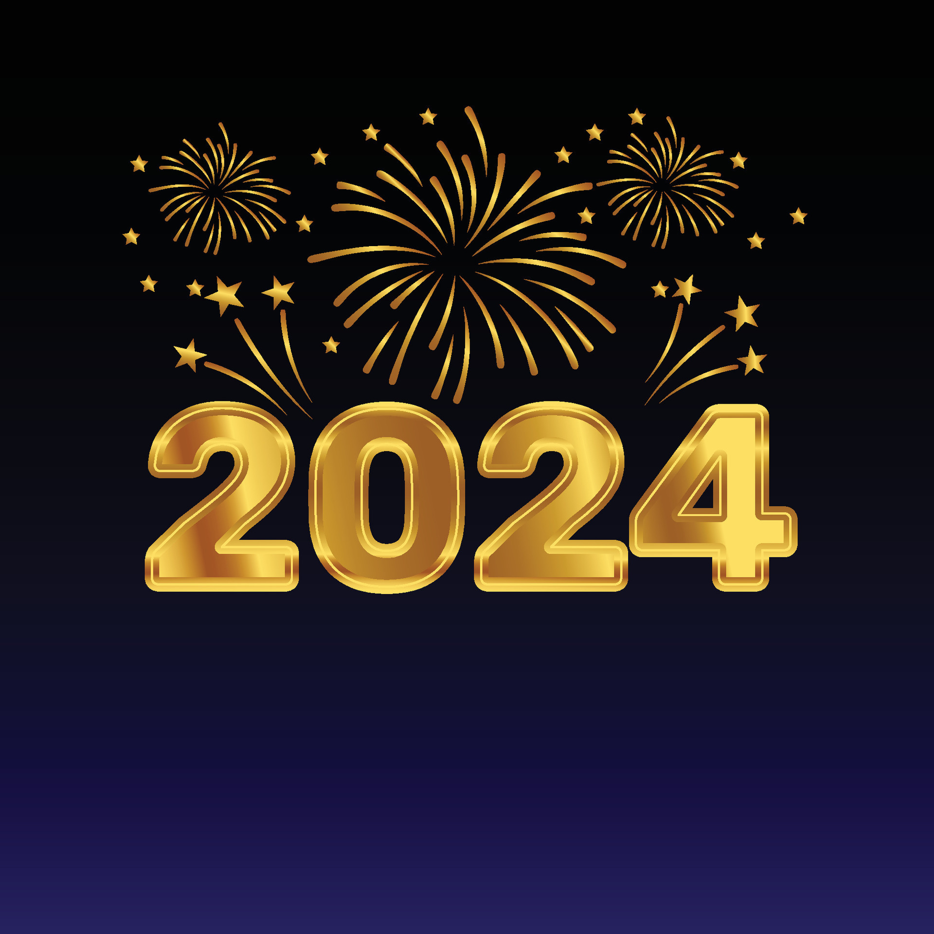 golden 2024 new year 3d text effect with fireworks 2024 holiday