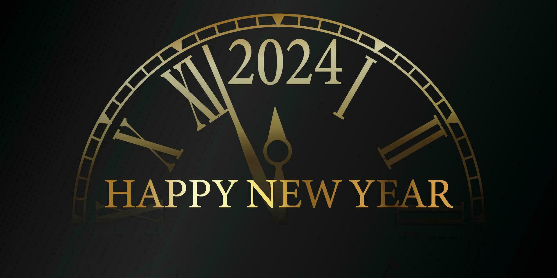 2024 happy new year gold vector classic clock black background