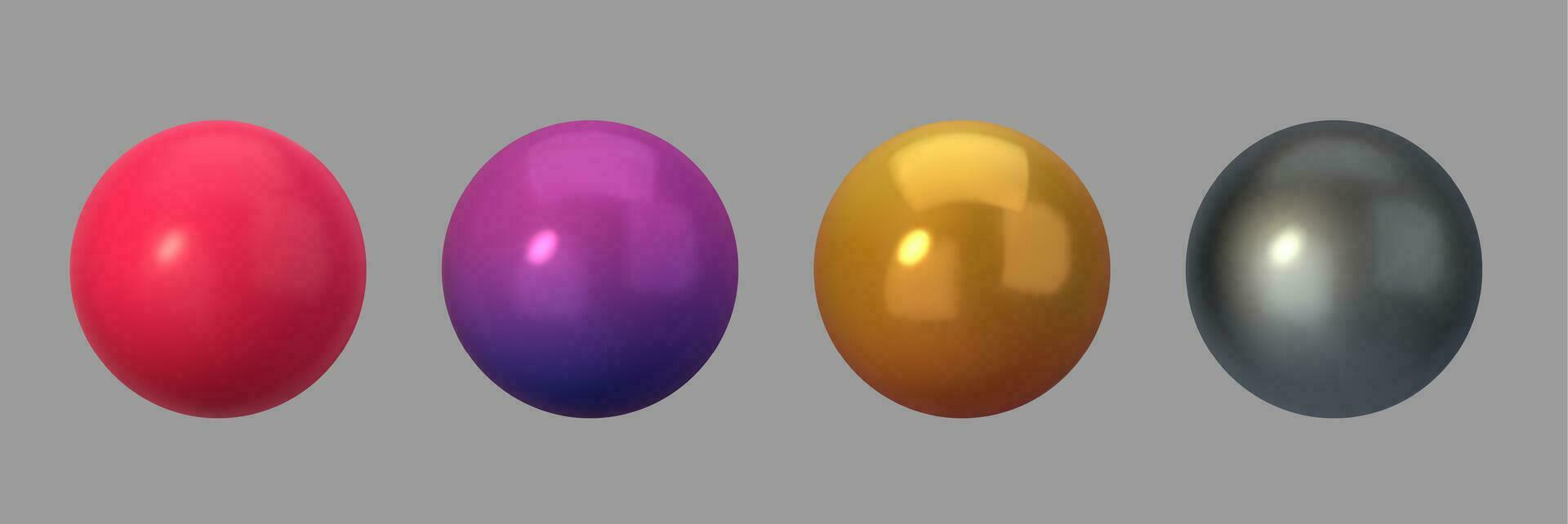 colección 3d esferas plata, rojo y oro color, 3d realista aislado en gris antecedentes. vector ilustración