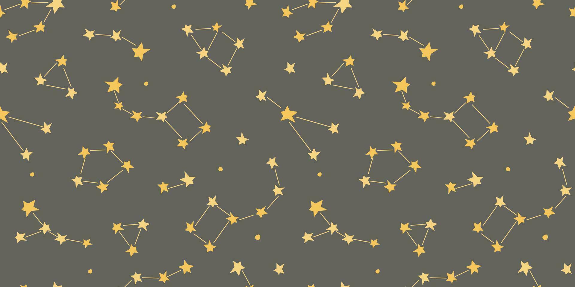 Seamless pattern with constellations on a dark sky background. Abstract space with stars. Vector graphics.