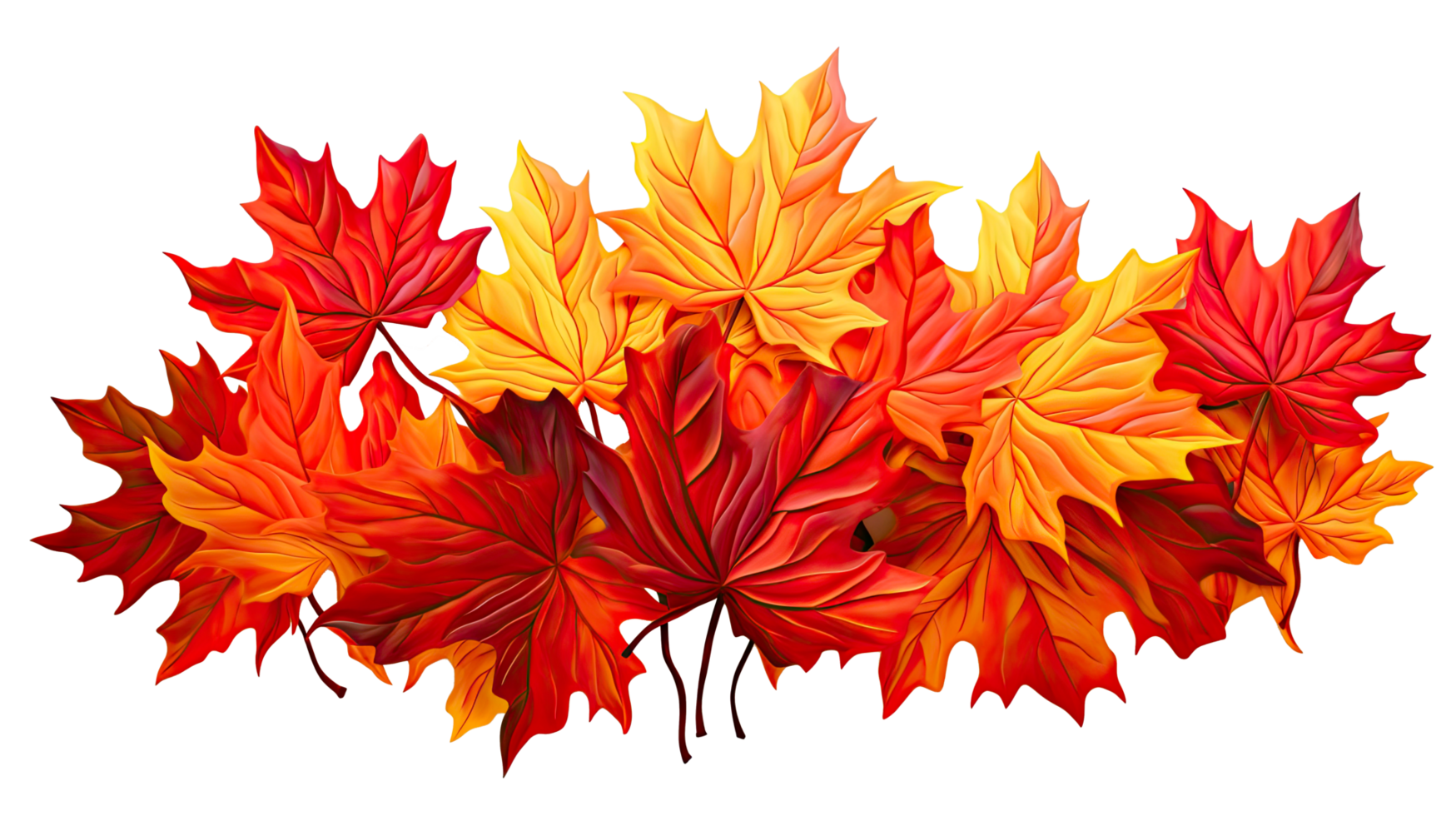 AI generated Large Bundle of Red and Yellow Maple Leaves Isolated on Transparent Background png