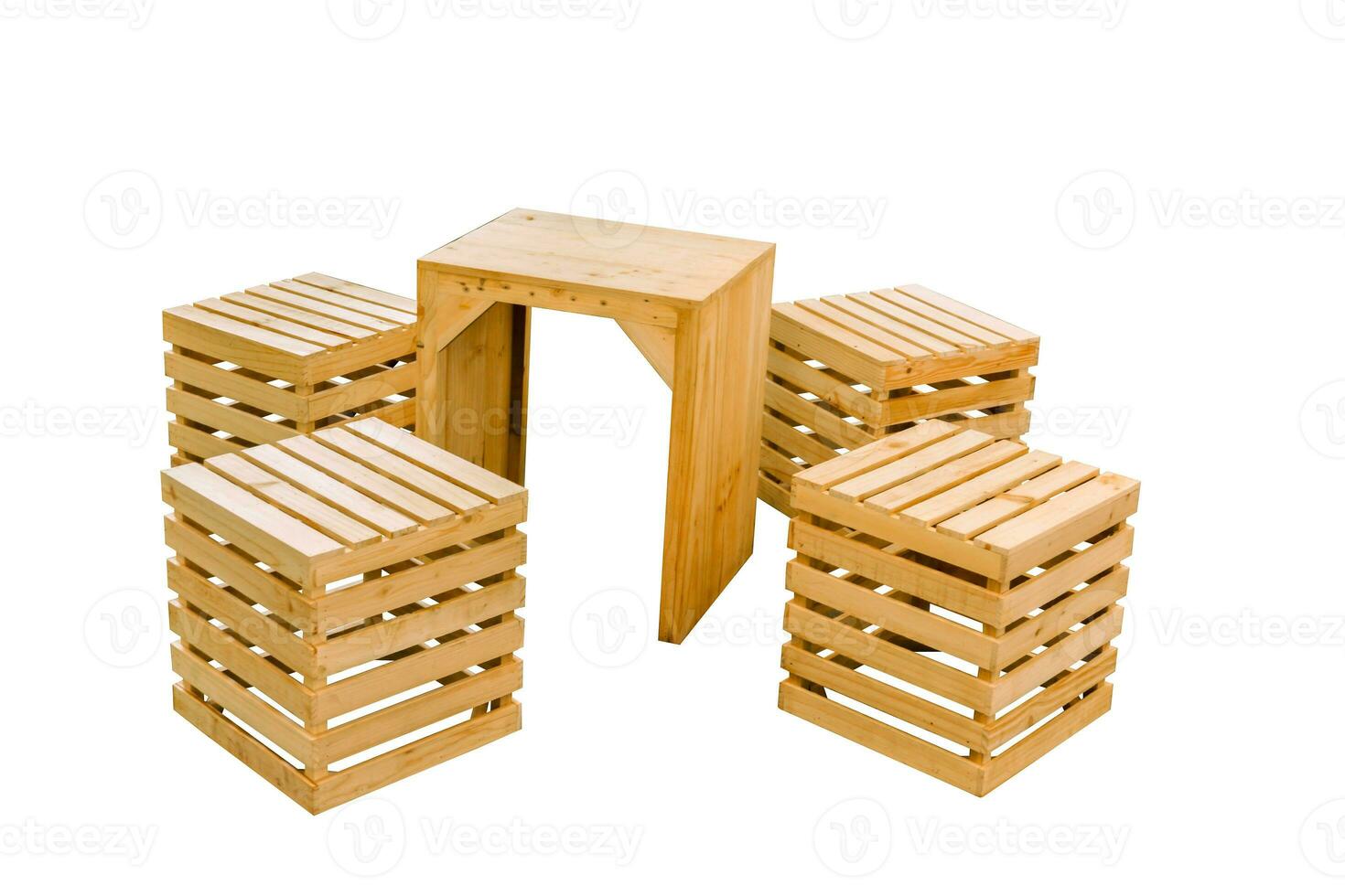 Design of table and wooden chairs isolate on white background and make with clipping paths. photo