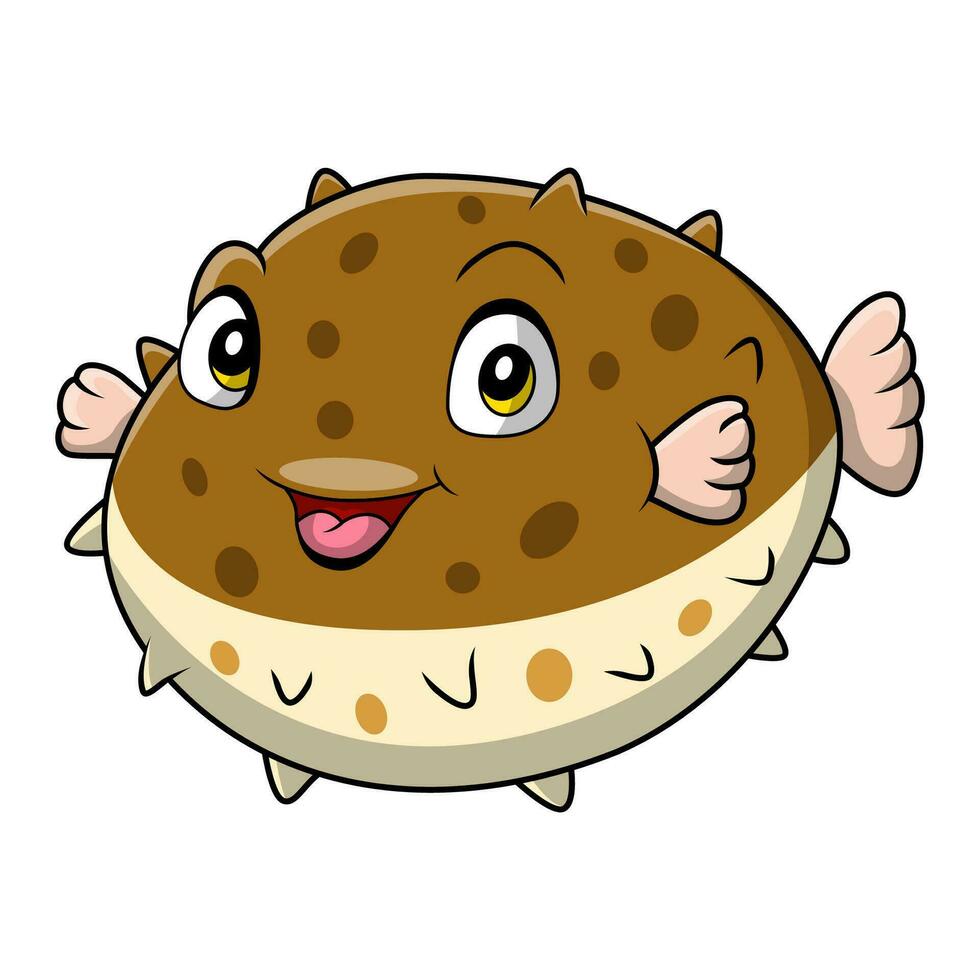 Cute puffer fish cartoon on white background vector