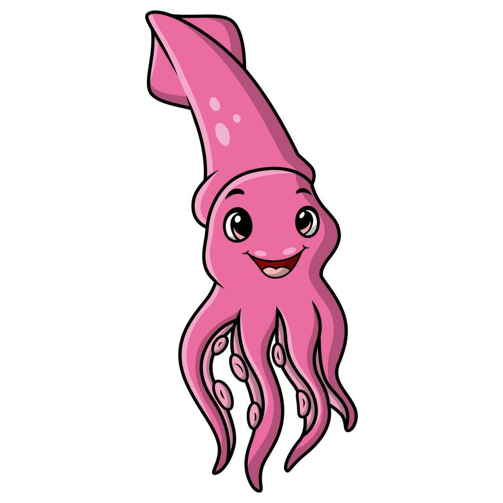 Cute squid cartoon on white background vector